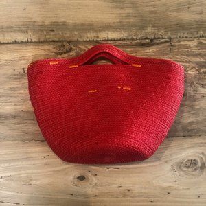 Handmade Bright Red and Orange Storage Basket with Handles